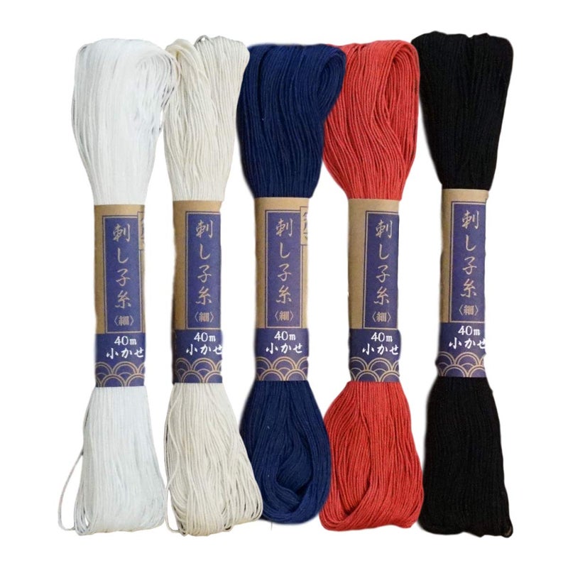 Daruma Yokota Daruma Sashiko Thread 5 Skein Essential Color Set (Thin Sashiko Thread - Hoso) - Image 1